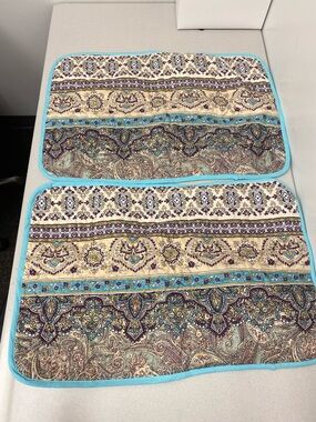 Set Of 2 Matching Pillow Shams. Wangs Bedding. Turquoise With Pattern